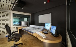 Audio Suite at The Farm Group, with IPTV on left-hand display screen