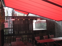 Markilux Pergola 110 ,  7m x 6m , Markilux 990 awning with Hotspot Infra Red and Light units. Remote controls. Gastro pub Maida Vale, London . May 2014