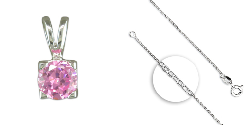 Pink Cubic Zirconia Pendant on and 18 inch sterling silver chain