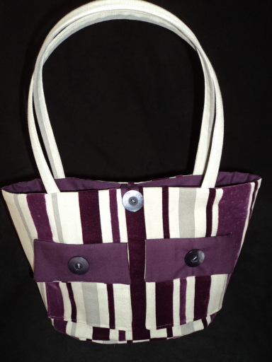 Handmade purple stripe fabric tote bag