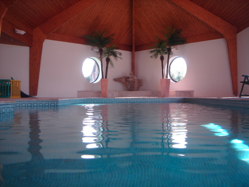 indoor 'freeboard'-type pool with mosaic-tiled finish