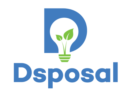 Dsposal Logo Green Plant inside light bulb surrounded by blue D