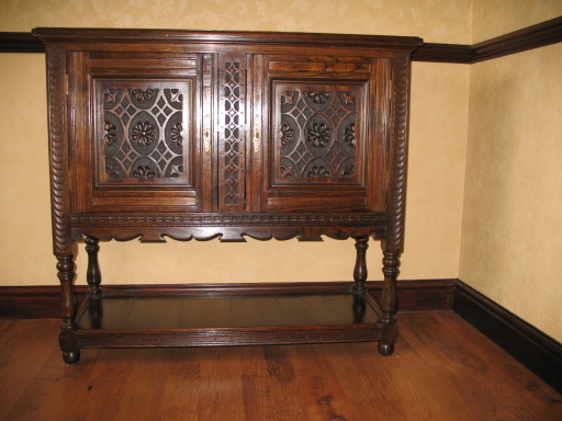 Hand carved drinks cabinet reclaimed elm