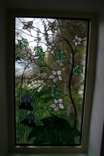 Tiffany window in double glazed new aluminium window.