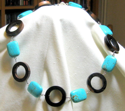 Turquoise and patikan wood necklace