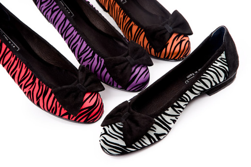 Zinnia satin &amp; suede zebra animal print pretty ballerina pumps