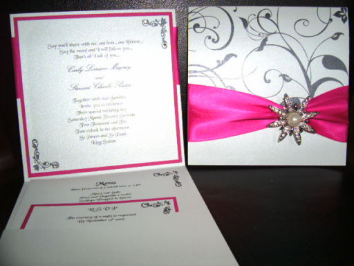 Hot hot pink pocketfold wedding invitation