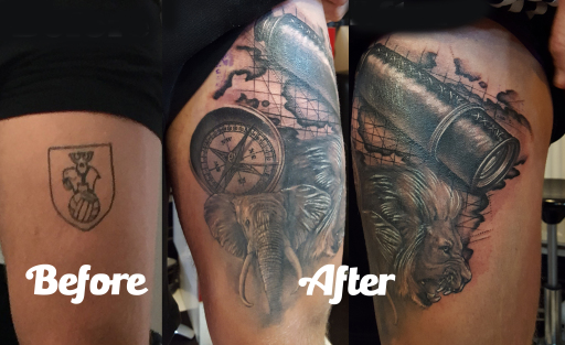 London Blue Lady Tattoo, tattoo cove up