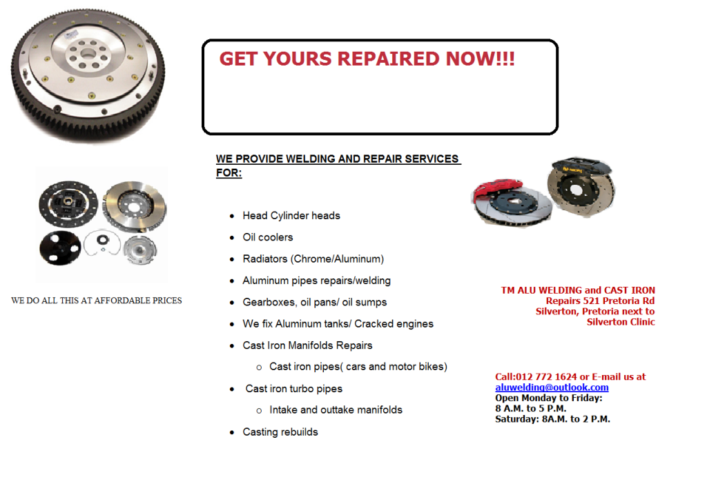 TM Alu Welding and Cast Iron Repairs 521 Pretoria street Silverton