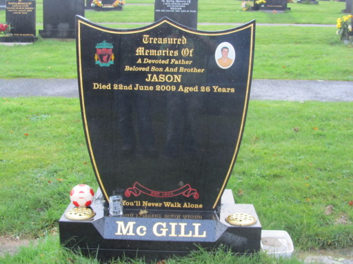 BLACK GRANITE HEADSTONE LIVERPOOL CREST