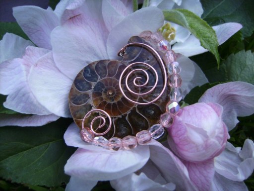 spiral fountain jewellery copper wire crystal bead ammonite
