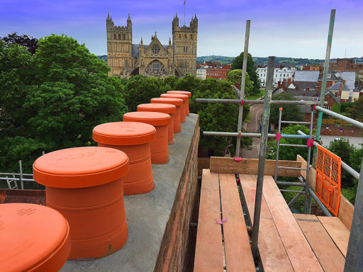 Chimney stack repair, new pots re-flaunched and ventilation cowls fitted.