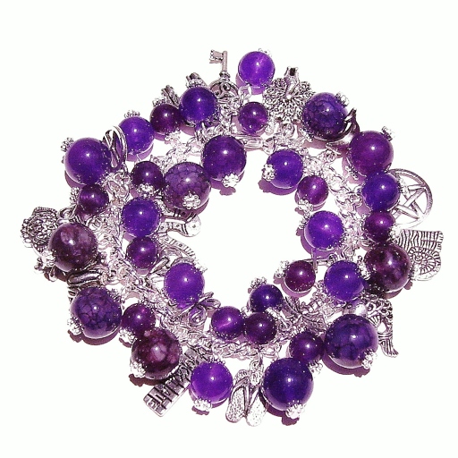 Fully Loaded Tibetan Silver Charm Bracelet w Amethyst Beads