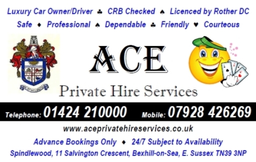 Ace, 24/7, Private Hire, Taxi, Taxis, Mini Cab, Minicab, Cabs, Courier Services, Bexhill