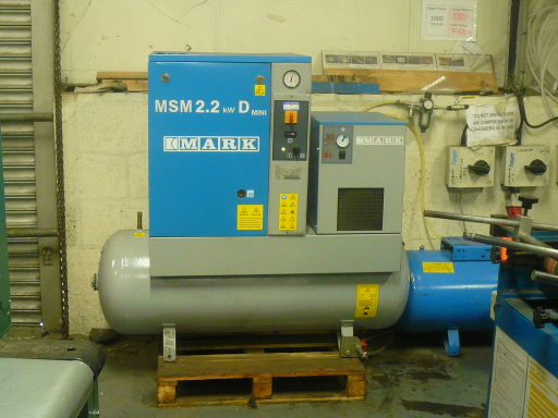 Industrial Rotary Screw Compressor &amp; Refrigerant Dryer on Air Receiver.
