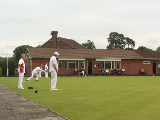 Old Basing Bowling Club flat green and pavilion clubhouse