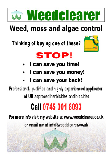 Don't waste your time, effort and money on domestic weedkillers. Let me take care of your weeds.