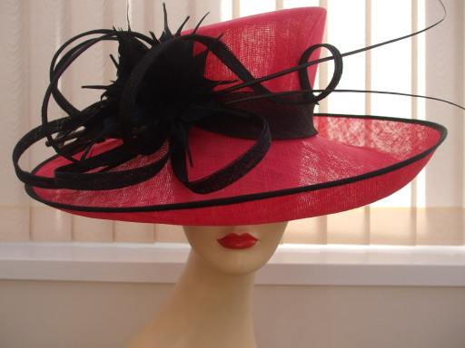 Wedding Hat Rasberry &amp; Black