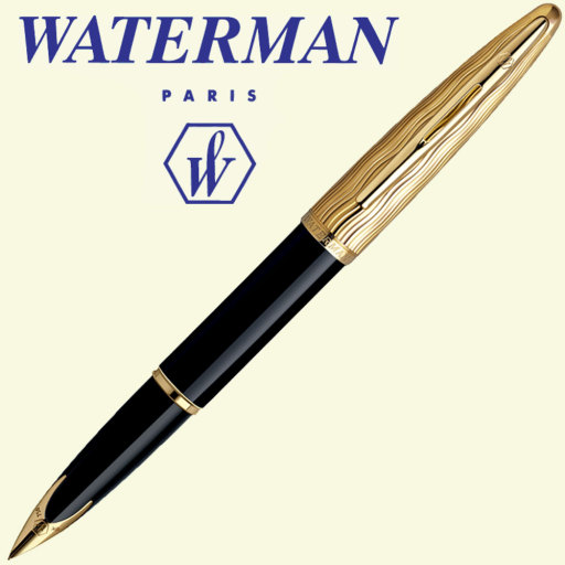 WATERMAN EDSON SAPPHIRE BLUE/GOLD PLATED TRIM MEDIUM NIB FOUNTAIN PEN S0102070