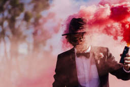 Groom with a smoke bomb