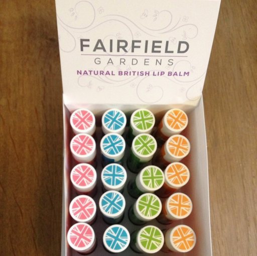 Fairfield Gardens point-of-sale (POS) boxes of 24 lip balms are available for retailers.