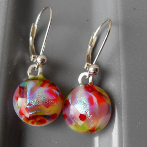 red fused glass earrings