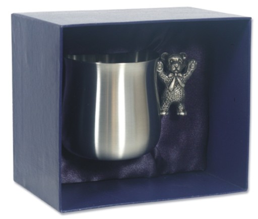 Engraved pewter children's teddybear cup