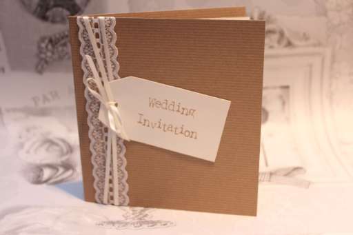 Amy rustic Kraft card invitation with lace and ribbon
