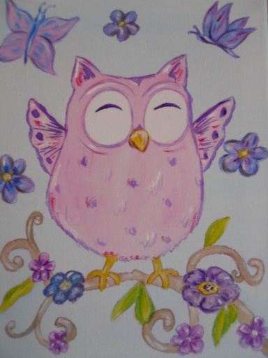 Baby owl hand painted stretch canvas
