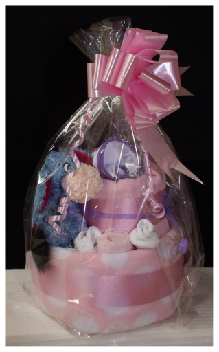 girls two tier cake wrapped