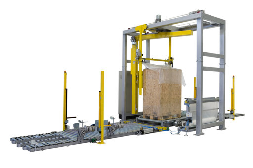 Automatic pallet stretch wrapper with floor loading facility