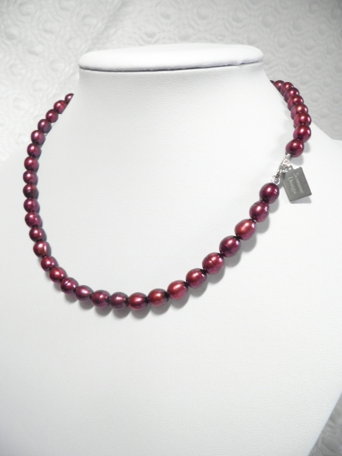 Freshwater claret red, ringed potato pearls Sterling silver lobster clasp ,18 inch