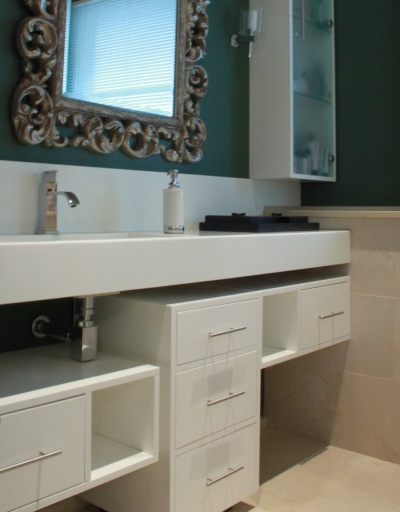 sink in corian with cabinet in mdf white matt finishing