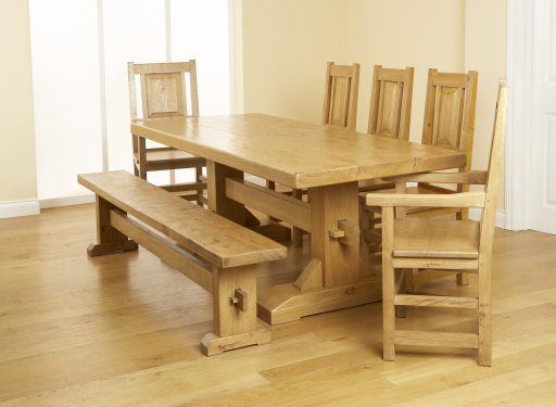 Handmade Oak Trestle Table with an Adzed Finish by Country Ways Oak Furniture