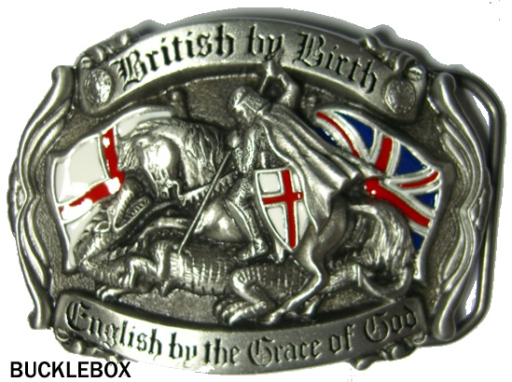 British by Birth, English by the Grace of God Belt Buckle + display stand
