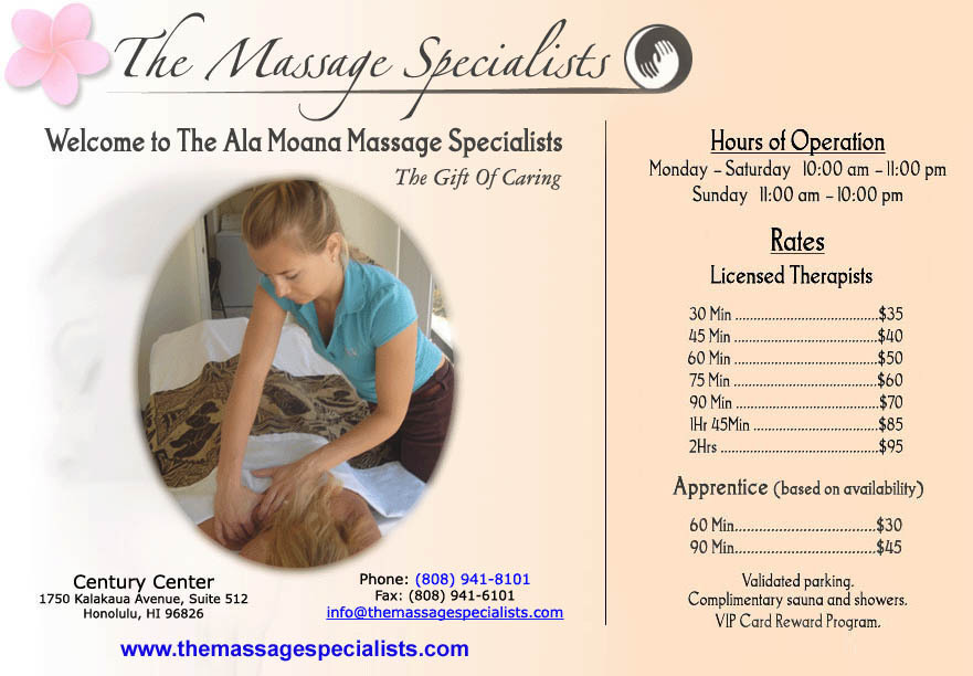 Honolulu Massage Therapist 50 hr Massage Therapy Clinic 1750