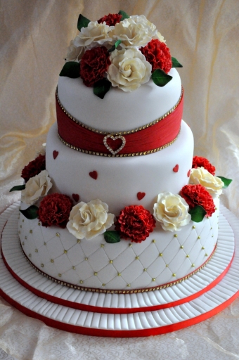 Sugar carnations and roses.