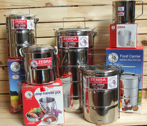 Zebra camping cookware including food carriers, billy cans, mugs &amp; plates.