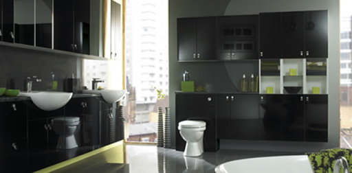 Black Slab Style Door on White Cabinets