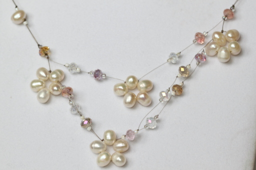 Crystals and Freshwater Pearl Flower Necklace