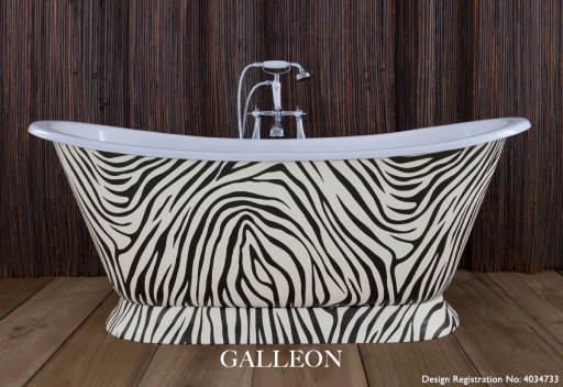 Galleon Cast Iron Bath Clad in Zebra Print on Leather