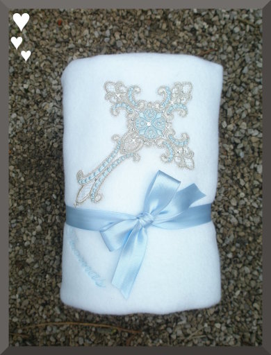 Fleece baby blanket perfect for Christening Baptism available in white or cream