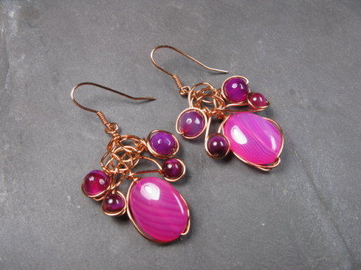 Pink Agate and Copper Earrings