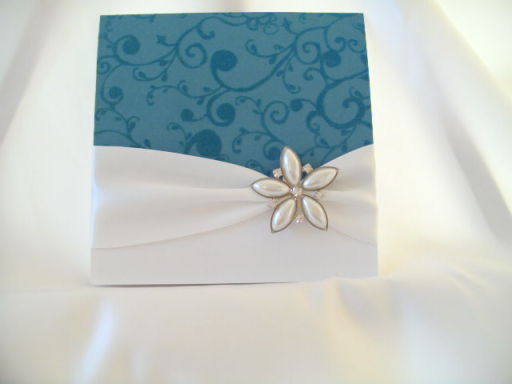 Amazing teal pocketfold wedding invitation