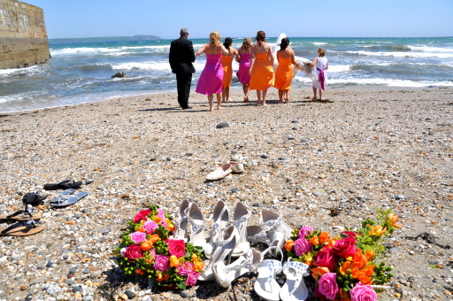 Cooling down after the ceremony in Cornwall's bright blue ocean.