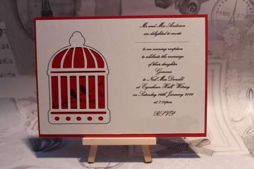 Vintage bird cage invitation available in many colours