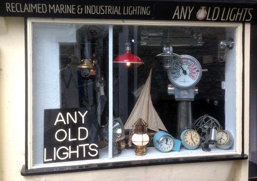 Our vintage lighting emporium at 9 South Street, Fowey, Cornwall