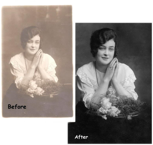 Before &amp; after of old faded sepia print