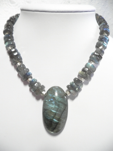 Labarodrite hexagon beads and Oval Pendant