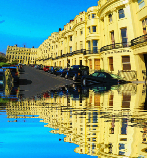 Brunswick, in Brighton, square doesn't escape the rain.